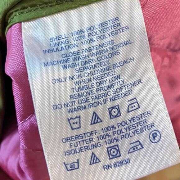 Green Lands' End quilted jacket with pink‎ lining Youth - Picture 5 of 5